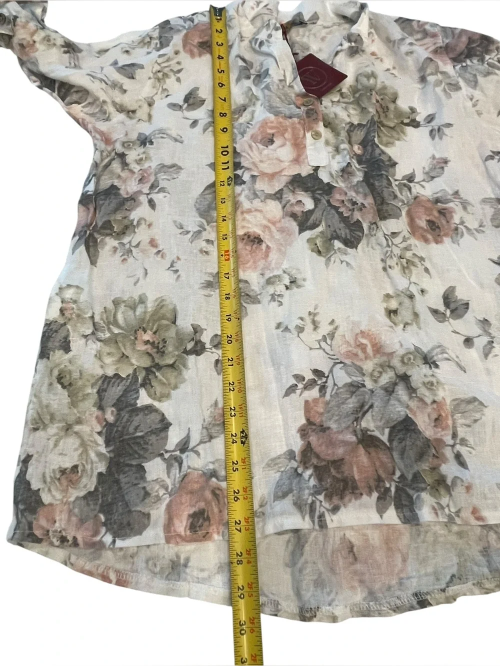 W made in Italy Floral Split-Neck Linen Tunic Top - White